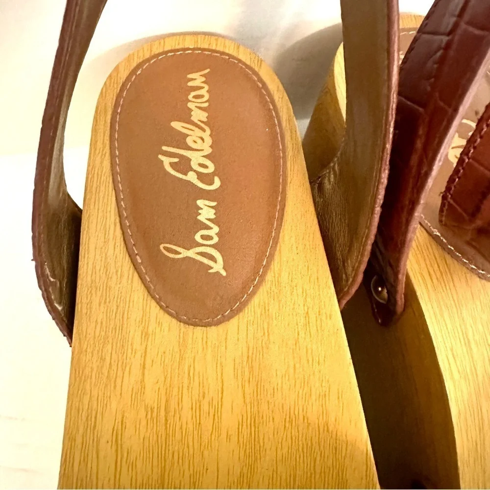 Sam Edelman Wood Platform Clog Sandel Brown Leather Size 8